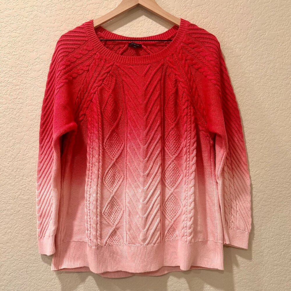 Talbots Cable Knit Raglan Ombre Dip Dye Sweater